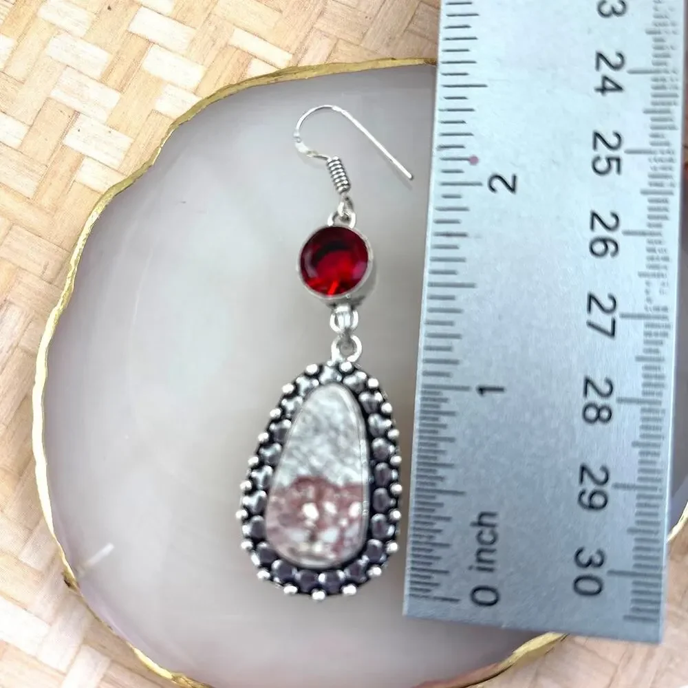 925 Sterling Leopard Skin Jasper & Garnet Earrings
